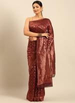 Cotton Maroon Traditional Wear Weaving Saree